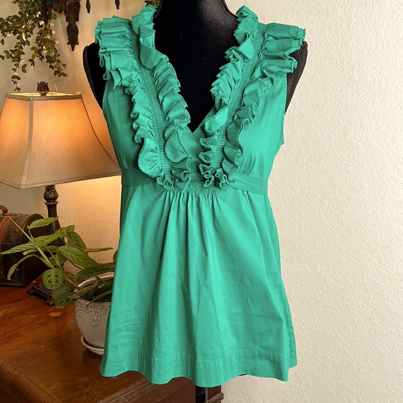 BCBGMaxAzria Tops - BCBG MaxAzria | Ruffle Tie Back Top | Ultra Green | Size Small